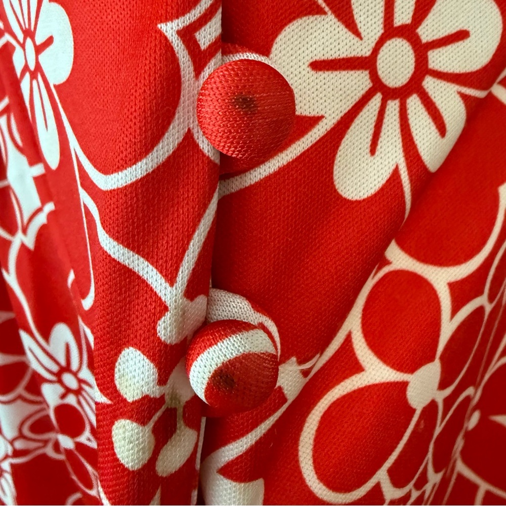 🌺 Vintage Emilio Borghese Red Floral Mod Dress Peter Pan Collar 70s Flawed Sz M - Picture 14 of 16